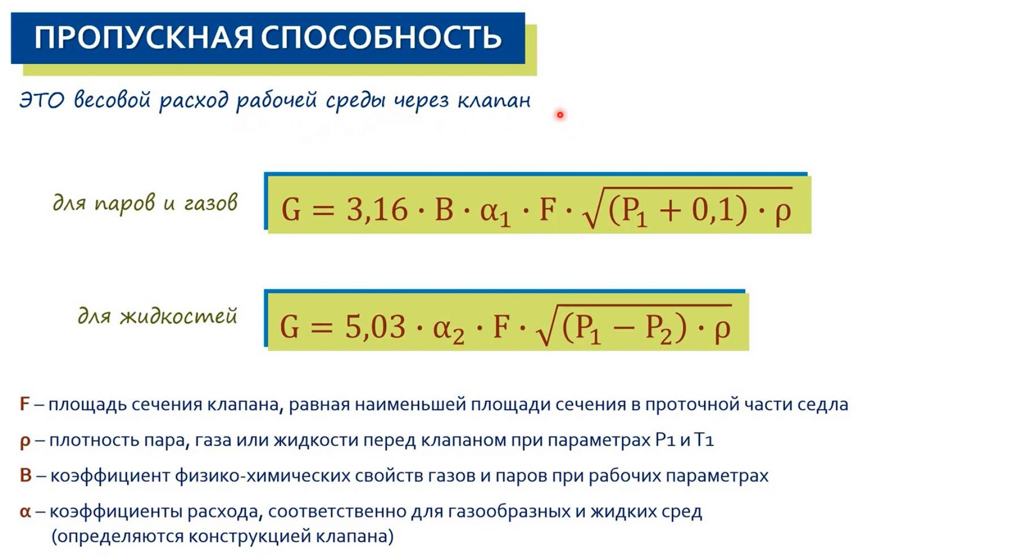 Расчет пропускной способности предохранительного клапана